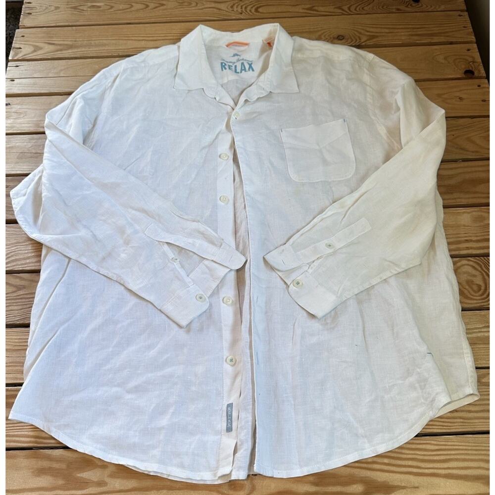 Tommy Bahama Relax Linen Button Up Shirt Size 2XL Men’s White